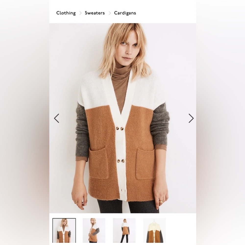 Madewell Tri-Tone Colorblock Cardigan in White, Brown, and Gray